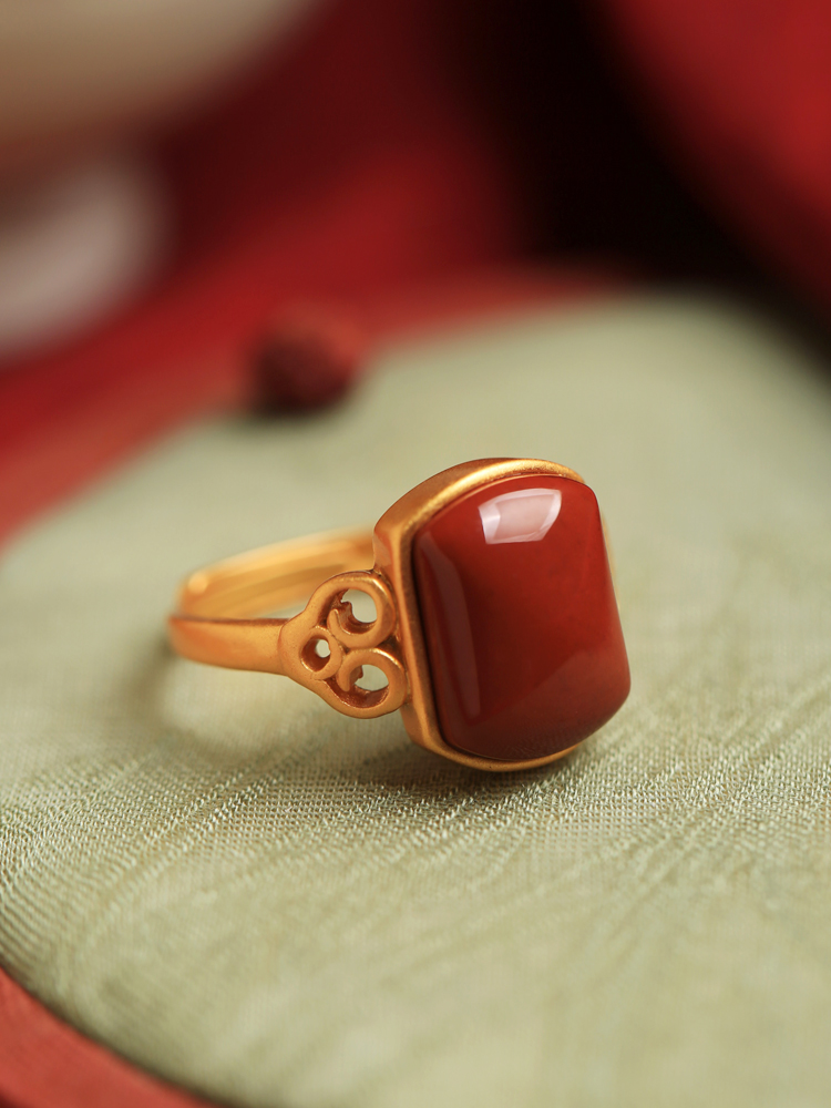 Red Vintage Chinese Style Square Pendant Ring for Women - Pure Silver, Ruby & Red Agate, Zodiac Year, Statement Fashion Ring Red Vintage Chinese Style Square Pendant Ring for Women - Pure Silver, Ruby & Red Agate, Zodiac Year, Statement Fashion Ring