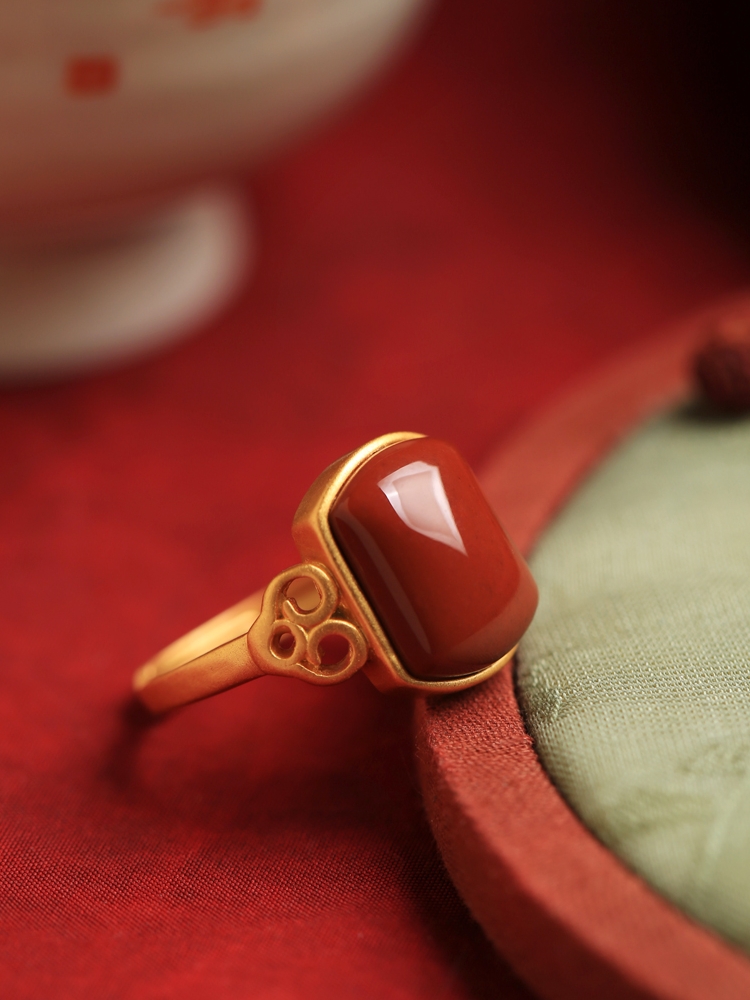 Red Vintage Chinese Style Square Pendant Ring for Women - Pure Silver, Ruby & Red Agate, Zodiac Year, Statement Fashion Ring Red Vintage Chinese Style Square Pendant Ring for Women - Pure Silver, Ruby & Red Agate, Zodiac Year, Statement Fashion Ring