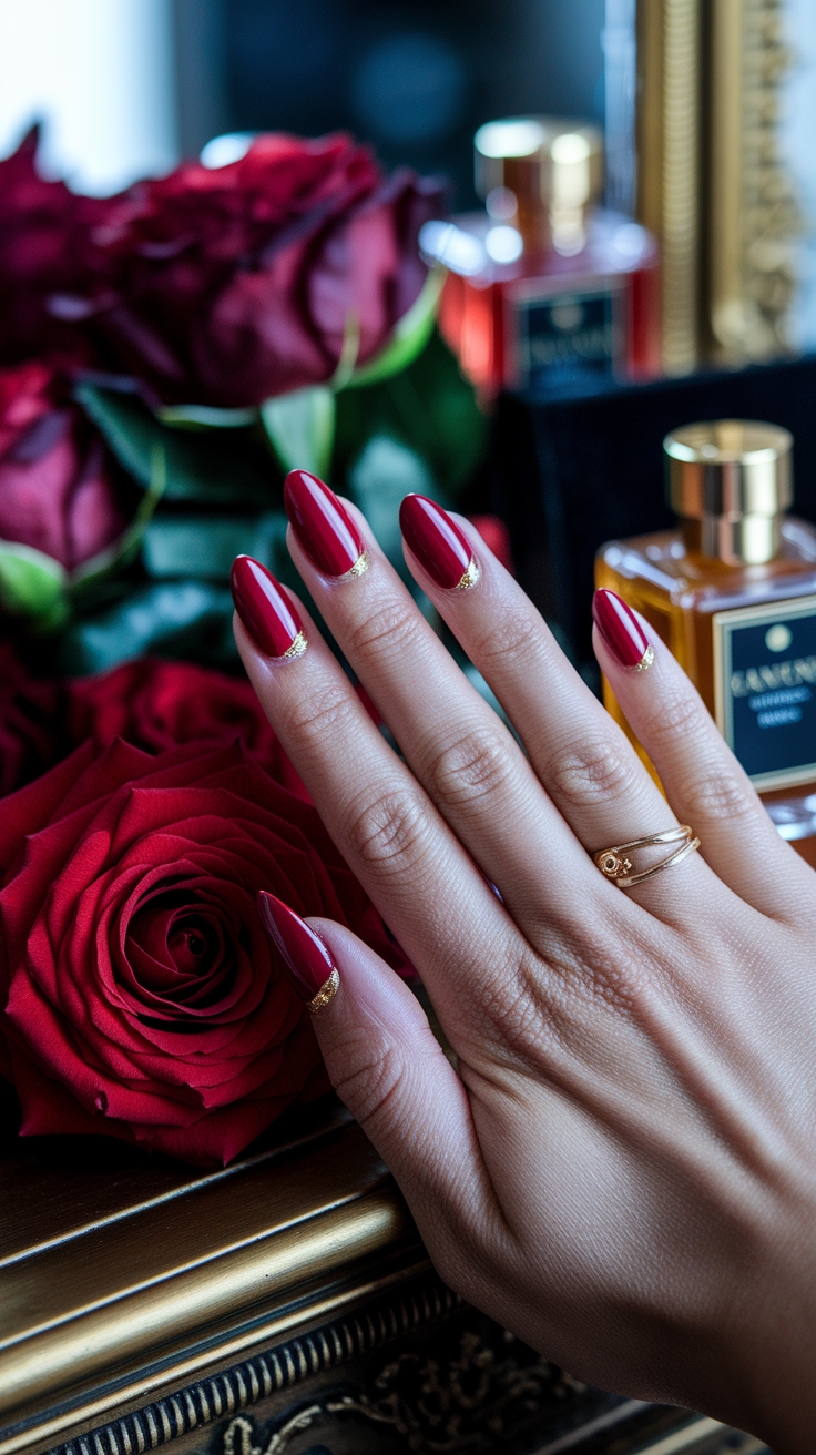 red nail inspo almond outfit idea