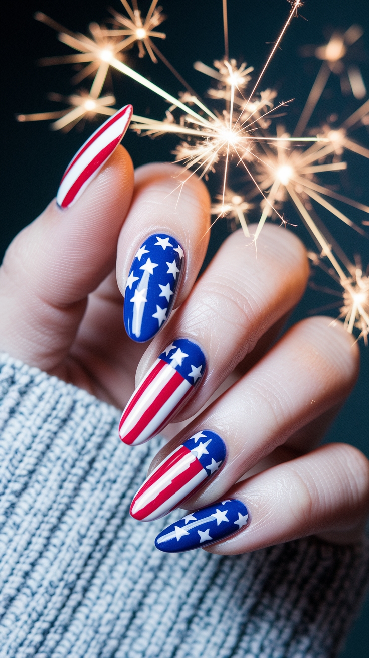 red white and blue nails