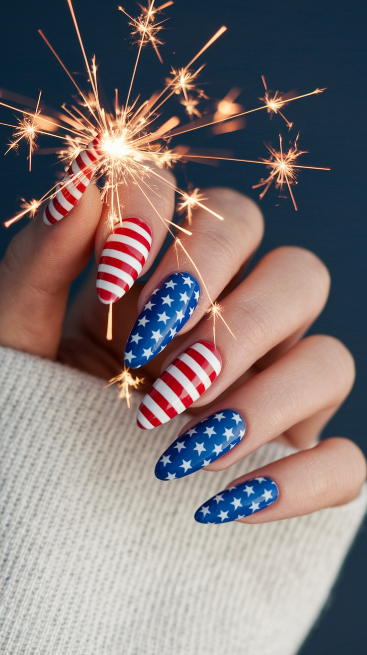 red white and blue nails outfit idea