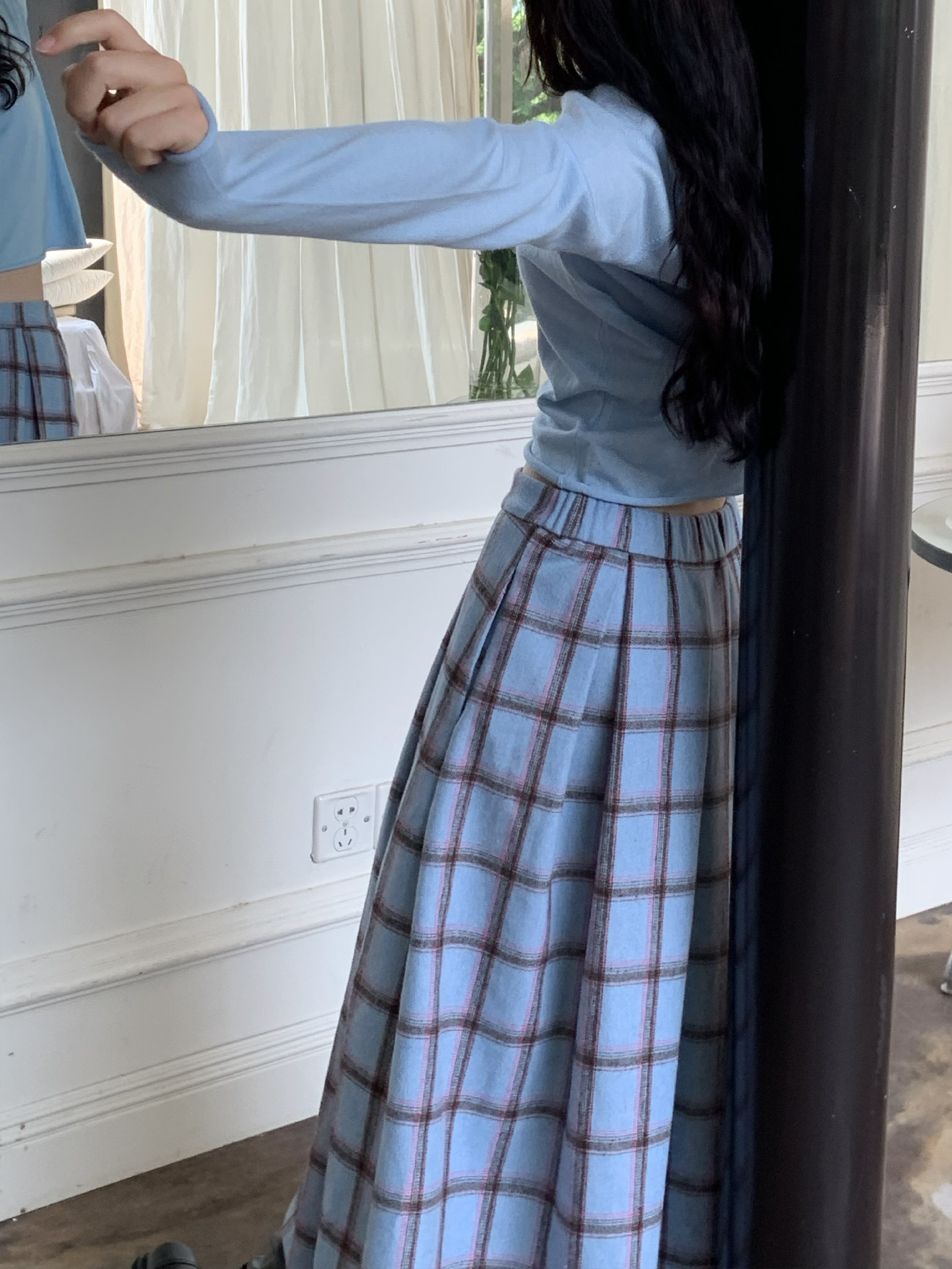 Retro A-Line Pleated Wool Skirt with Elastic Waist in Blue - Versatile Woolen Design for 90s and Y2K Fashion Retro A-Line Pleated Wool Skirt with Elastic Waist in Blue - Versatile Woolen Design for 90s and Y2K Fashion