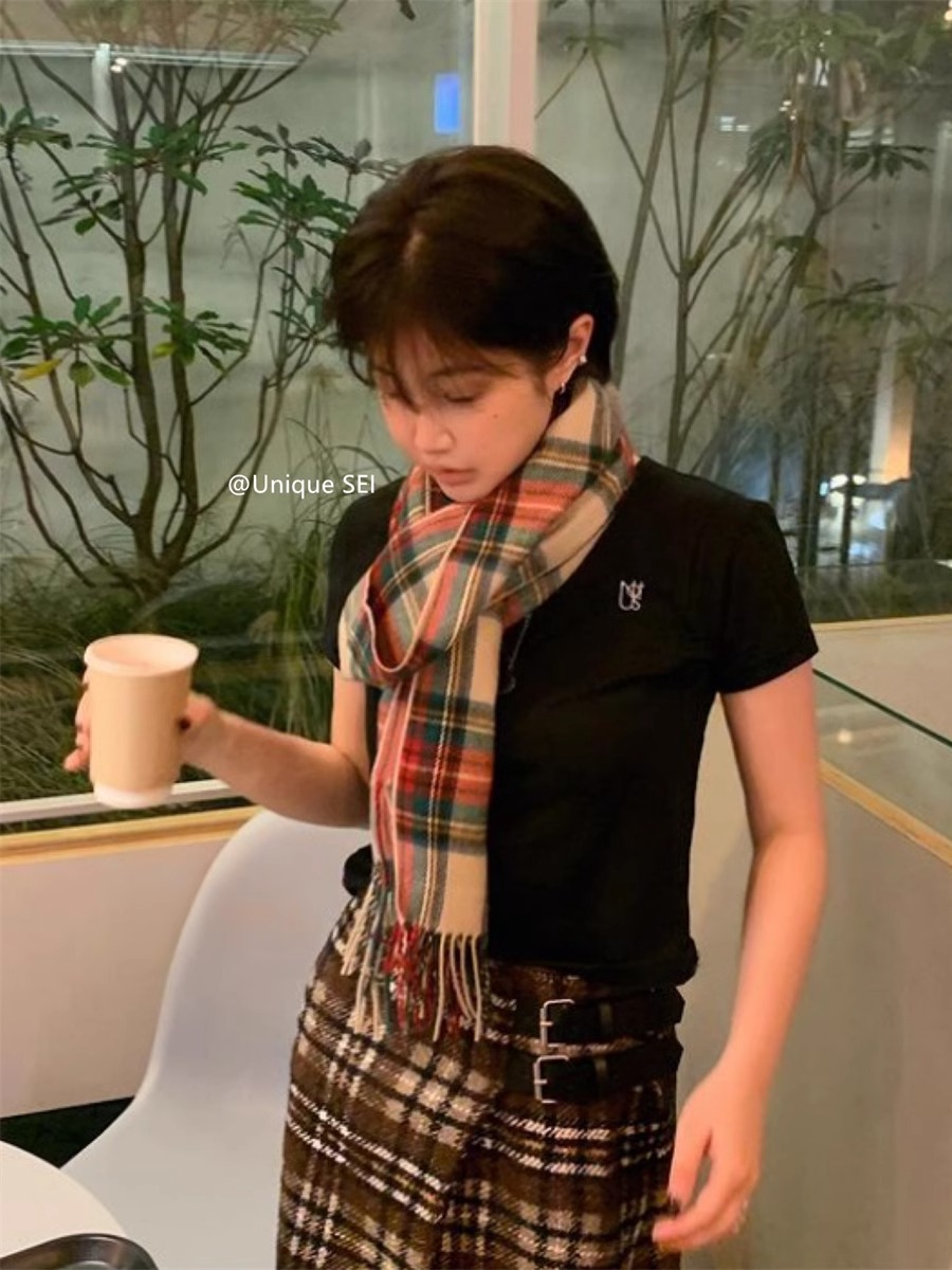 Retro Academy Cream Khaki Plaid Scarf with Tassels - Warm Versatile Winter Accessory, Influencer Style Retro Academy Cream Khaki Plaid Scarf with Tassels - Warm Versatile Winter Accessory, Influencer Style