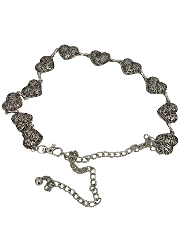 Retro Artistic Women's Skirt with Sweet Waist Chain and Heart Detail - Super Fairy Style for Jeans