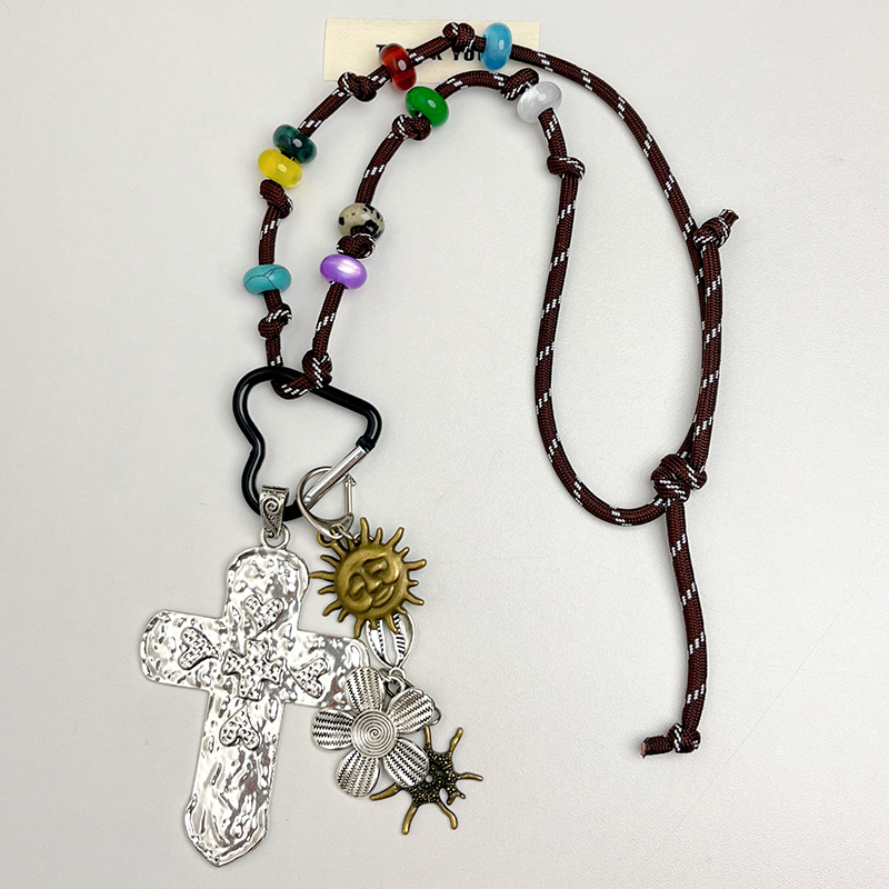 Retro Beaded Heart Cross Pendant Long Necklace for Women - Sweet Cool Sweater Chain, Y2K Style Jewelry 2025