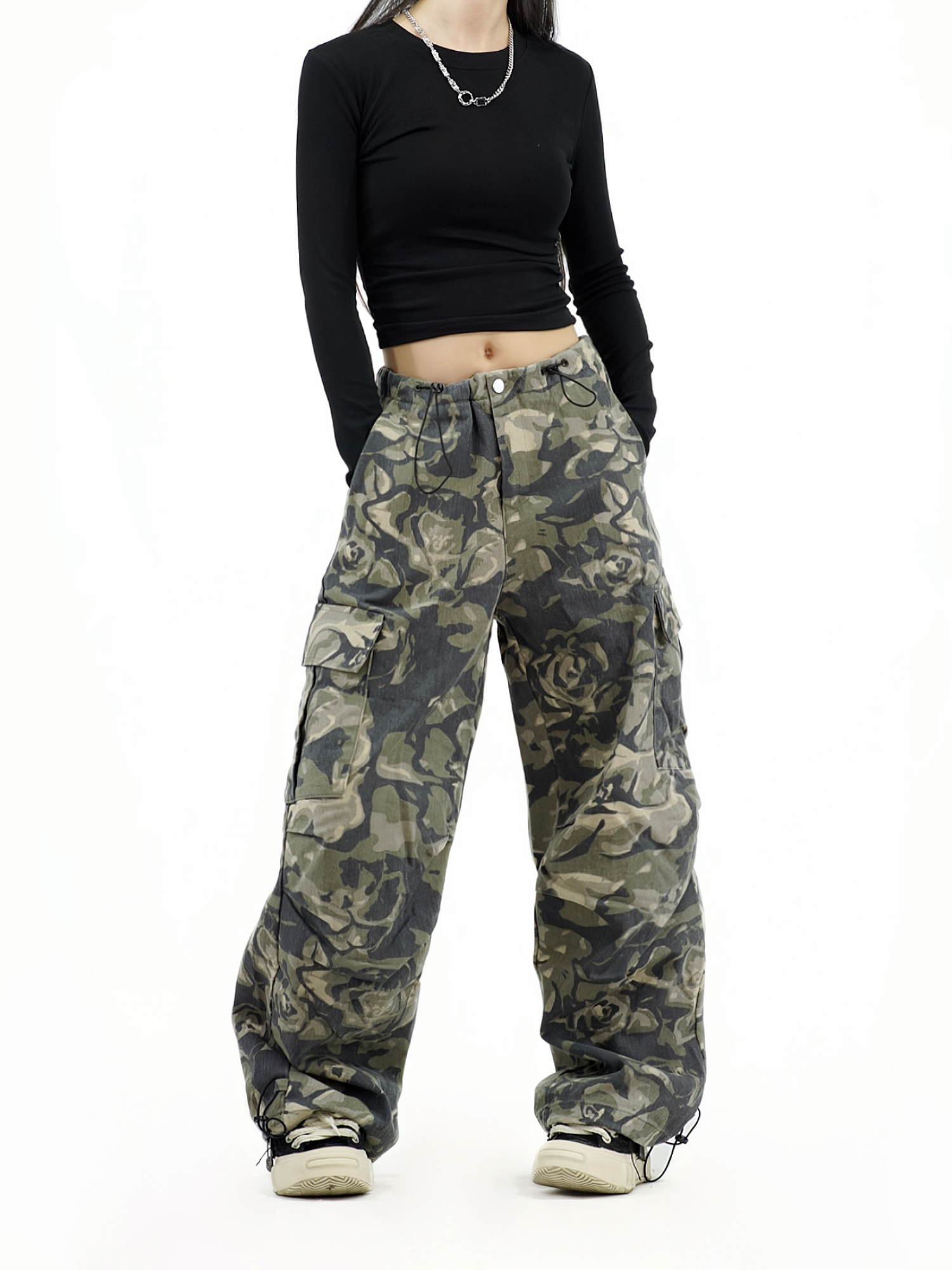 Retro Big Pocket Drawstring Cargo Pants for Men and Women - Loose Straight Wide-Leg Casual Trousers, Y2K Style