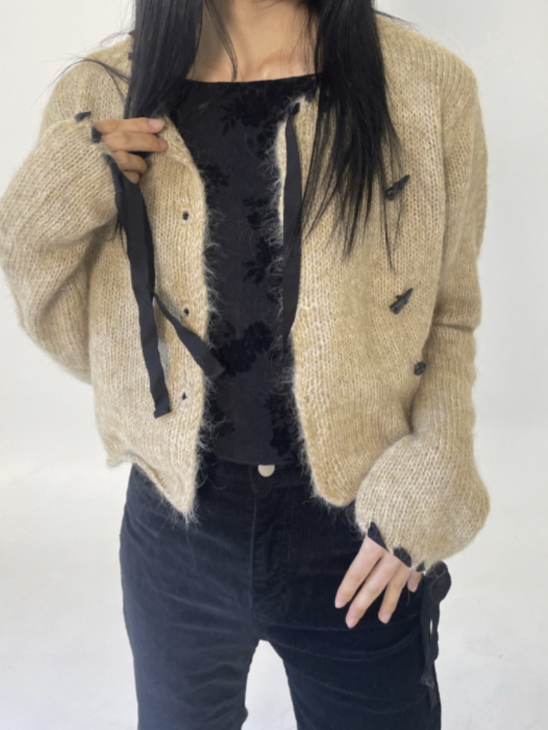 Retro Black Knitted Cardigan with Ribbon Toggle - Unique Street Style for Autumn and Winter Fashion Retro Black Knitted Cardigan with Ribbon Toggle - Unique Street Style for Autumn and Winter Fashion