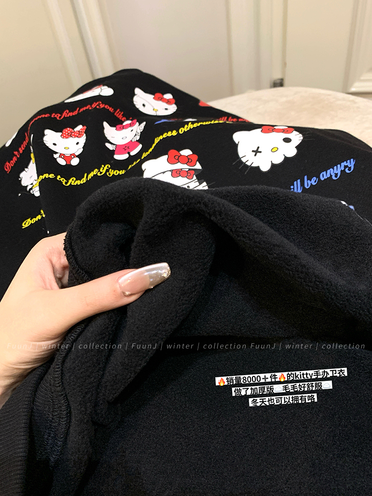 Retro Black Loose Fit Fleece Sweatshirt for Women - Cozy Round Neck Pullover Top in Lazy Style, Perfect for Y2K and Casual Looks Retro Black Loose Fit Fleece Sweatshirt for Women - Cozy Round Neck Pullover Top in Lazy Style, Perfect for Y2K and Casual Looks