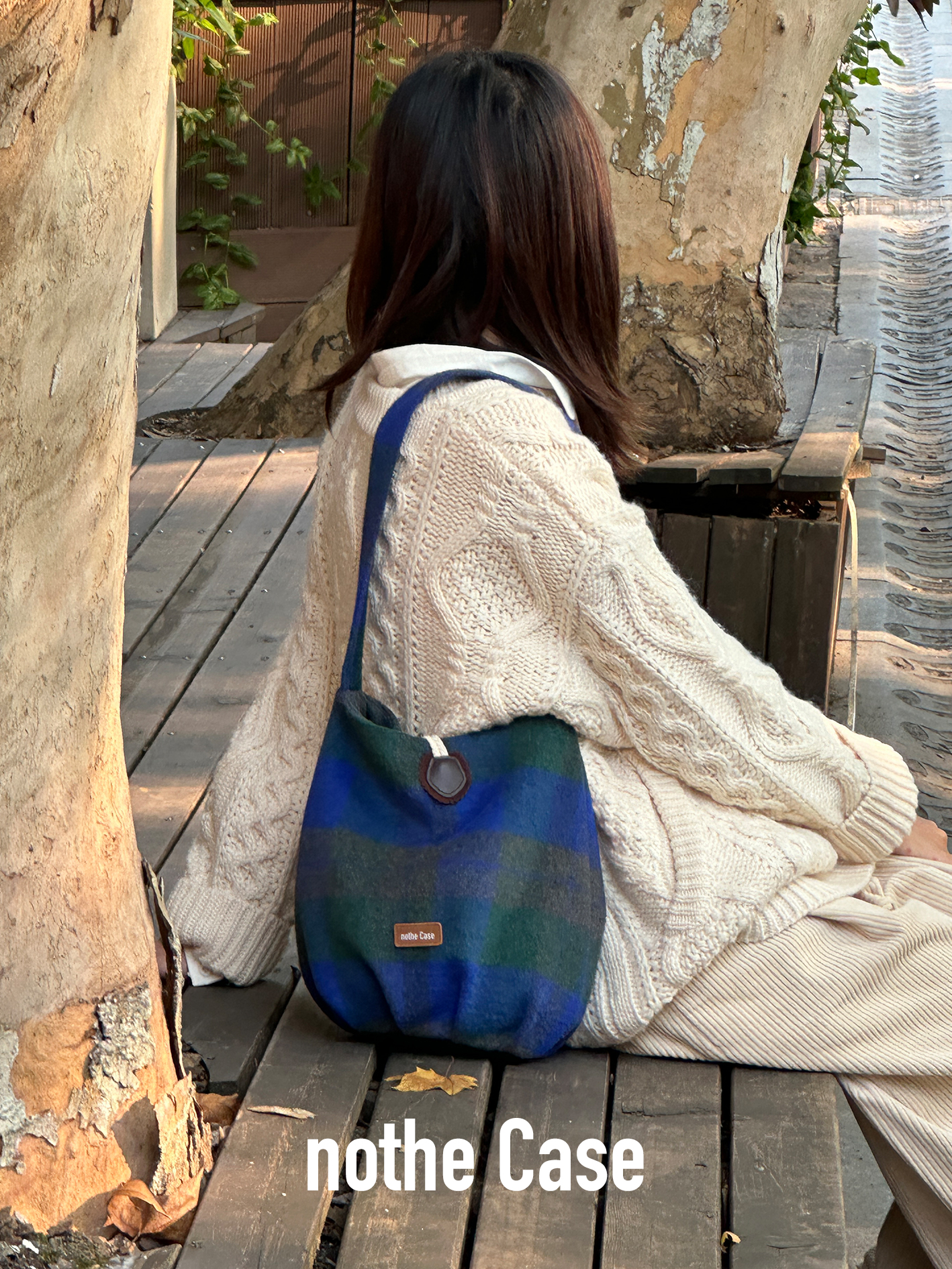 Retro Blue-Green Plaid Pumpkin Bag - Cute Woolen Shoulder Bag for Y2K Style Enthusiasts