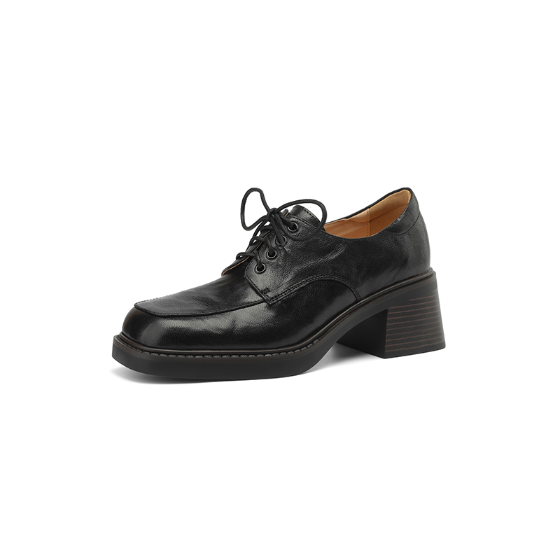 Retro British Style Leather Loafers for Women, Lace-Up, Square Toe, Chunky Heel, Sheepskin, Versatile Autumn Footwear Retro British Style Leather Loafers for Women, Lace-Up, Square Toe, Chunky Heel, Sheepskin, Versatile Autumn Footwear