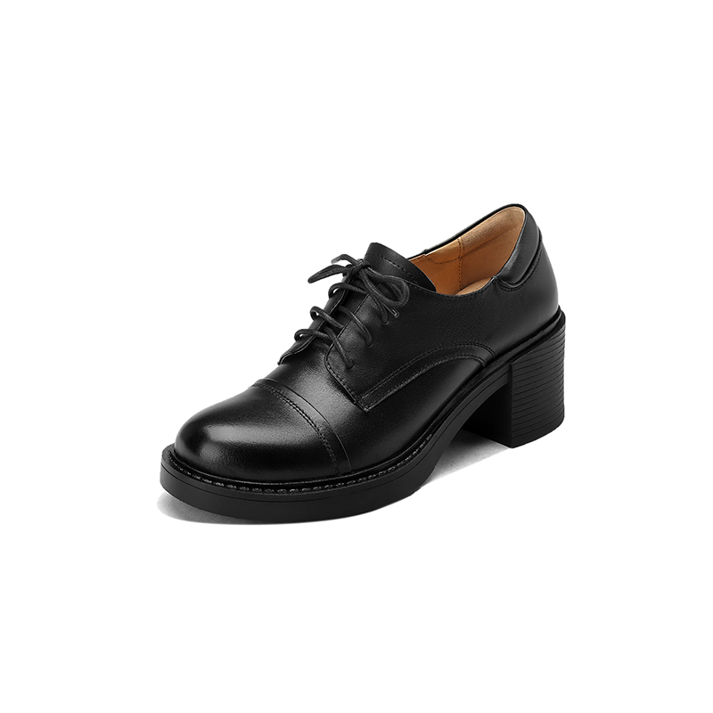 Retro British Style Women's Lace-Up Chunky Heel Loafers - Mid-Heel Genuine Leather Shoes Size 41-43 Retro British Style Women's Lace-Up Chunky Heel Loafers - Mid-Heel Genuine Leather Shoes Size 41-43