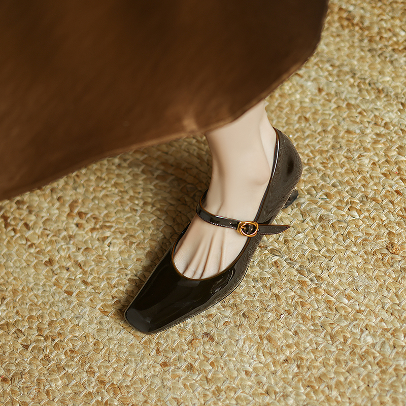 Retro Brown Square Toe Wedge High Heels Mary Jane Shoes for Women - Sheepskin OL Style, Niche Design, Perfect for Work and Casual Wear