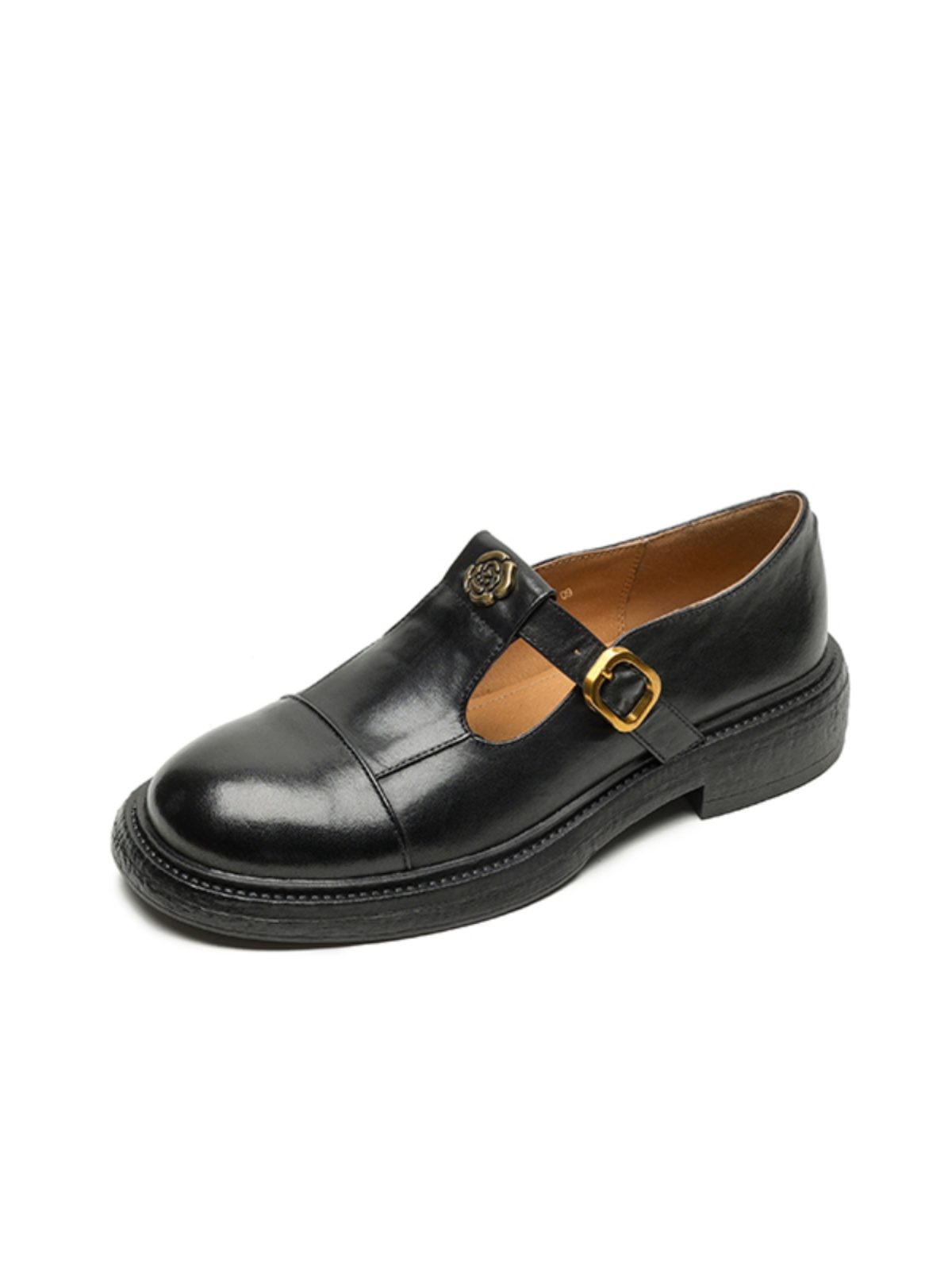 Retro Camellia Leather Mary Jane Shoes for Women - Thick-Soled, Medium Heel, Slip-On, Round Toe, College Style Flats Retro Camellia Leather Mary Jane Shoes for Women - Thick-Soled, Medium Heel, Slip-On, Round Toe, College Style Flats