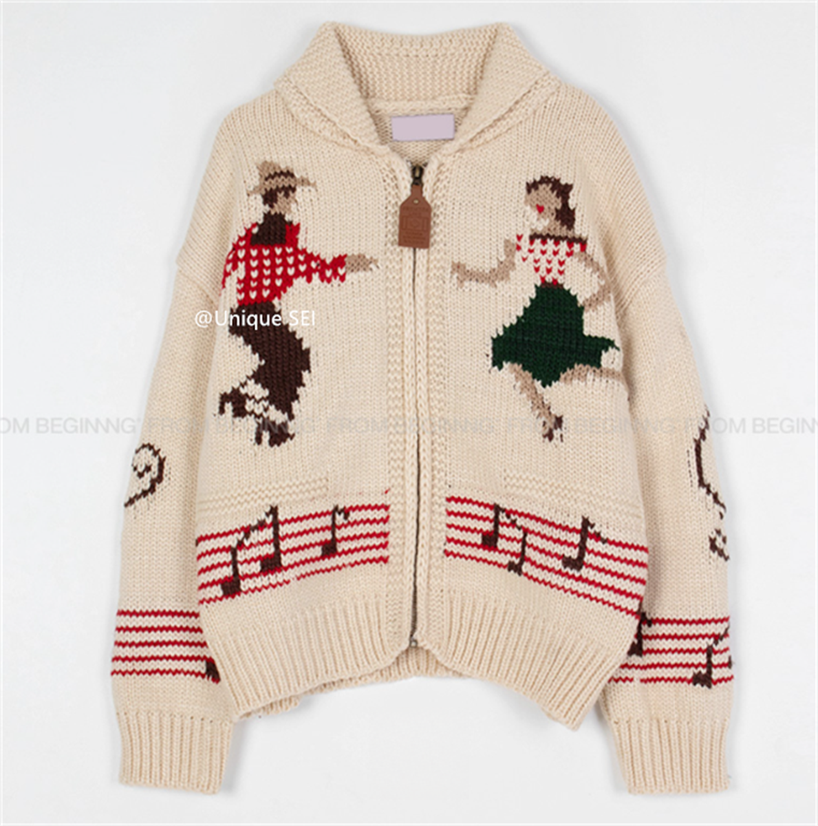 Retro Cartoon Knitted Sweater Jacket with Lapel and Zipper - Casual Winter Street Style for Versatile Looks