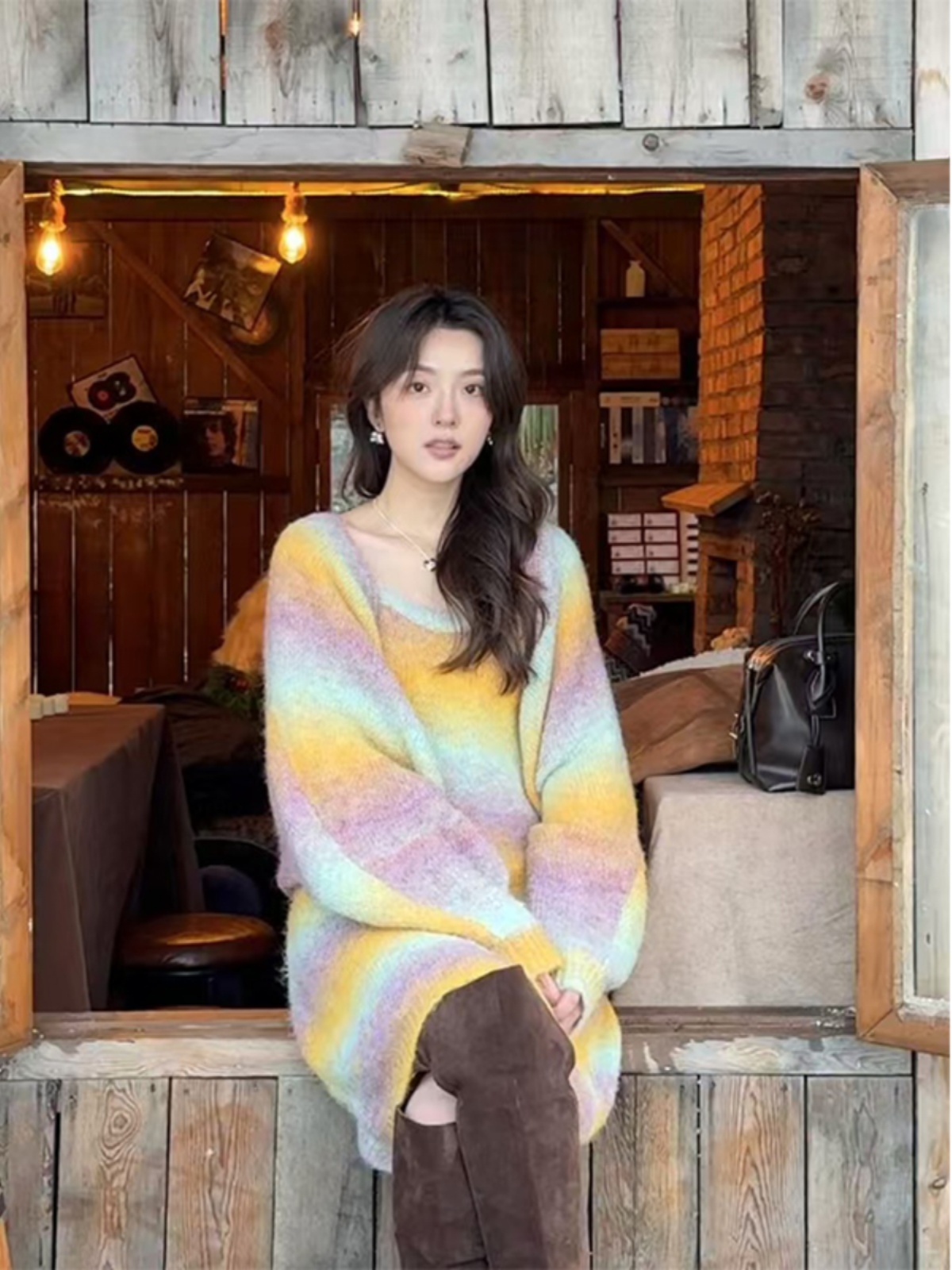 Retro Chen Daitui Knitted Cardigan and Cami Dress Set - Chic 90s Style Layering Outfit