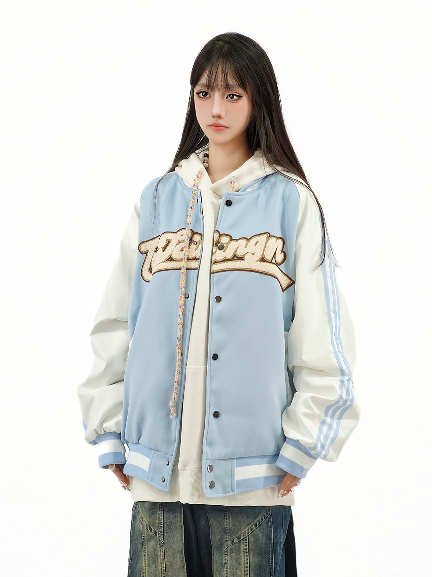 Retro Color-Blocked Striped Baseball Jacket for Men and Women - Loose Fit, American Style, Trendy Autumn Outerwear Retro Color-Blocked Striped Baseball Jacket for Men and Women - Loose Fit, American Style, Trendy Autumn Outerwear