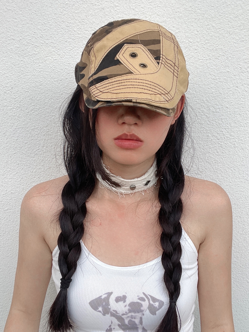 Retro Color-Blocking Camouflage Flat-Brim Painter's Cap - Versatile Japanese Style Newsboy Duckbill Beret Retro Color-Blocking Camouflage Flat-Brim Painter's Cap - Versatile Japanese Style Newsboy Duckbill Beret