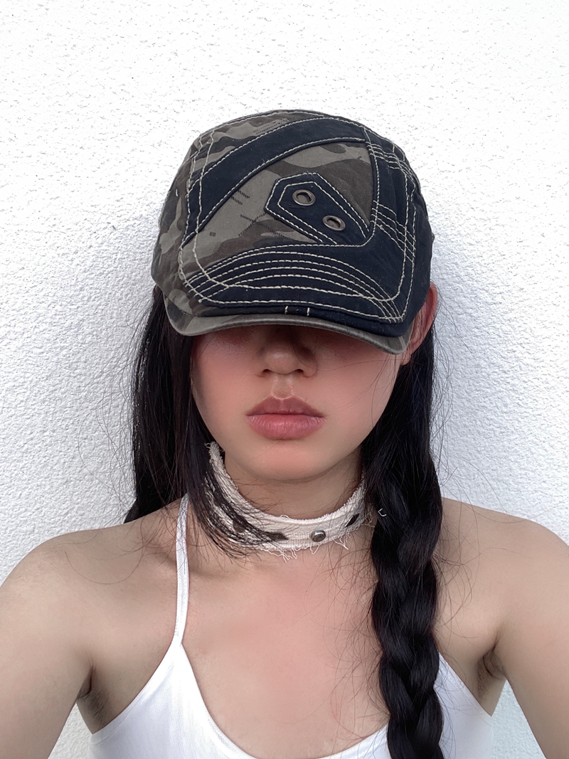 Retro Color-Blocking Camouflage Flat-Brim Painter's Cap - Versatile Japanese Style Newsboy Duckbill Beret Retro Color-Blocking Camouflage Flat-Brim Painter's Cap - Versatile Japanese Style Newsboy Duckbill Beret