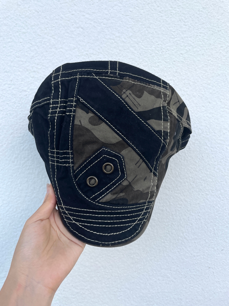 Retro Color-Blocking Camouflage Flat-Brim Painter's Cap - Versatile Japanese Style Newsboy Duckbill Beret Retro Color-Blocking Camouflage Flat-Brim Painter's Cap - Versatile Japanese Style Newsboy Duckbill Beret