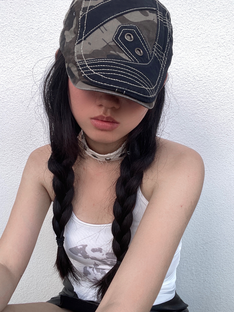 Retro Color-Blocking Camouflage Flat-Brim Painter's Cap - Versatile Japanese Style Newsboy Duckbill Beret Retro Color-Blocking Camouflage Flat-Brim Painter's Cap - Versatile Japanese Style Newsboy Duckbill Beret