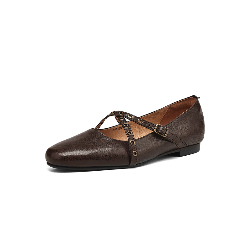 Retro Cross Strap Mary Jane Shoes for Women - Flat Square Toe, Shallow Mouth, Genuine Leather Soft Sole, Size 40 Retro Cross Strap Mary Jane Shoes for Women - Flat Square Toe, Shallow Mouth, Genuine Leather Soft Sole, Size 40
