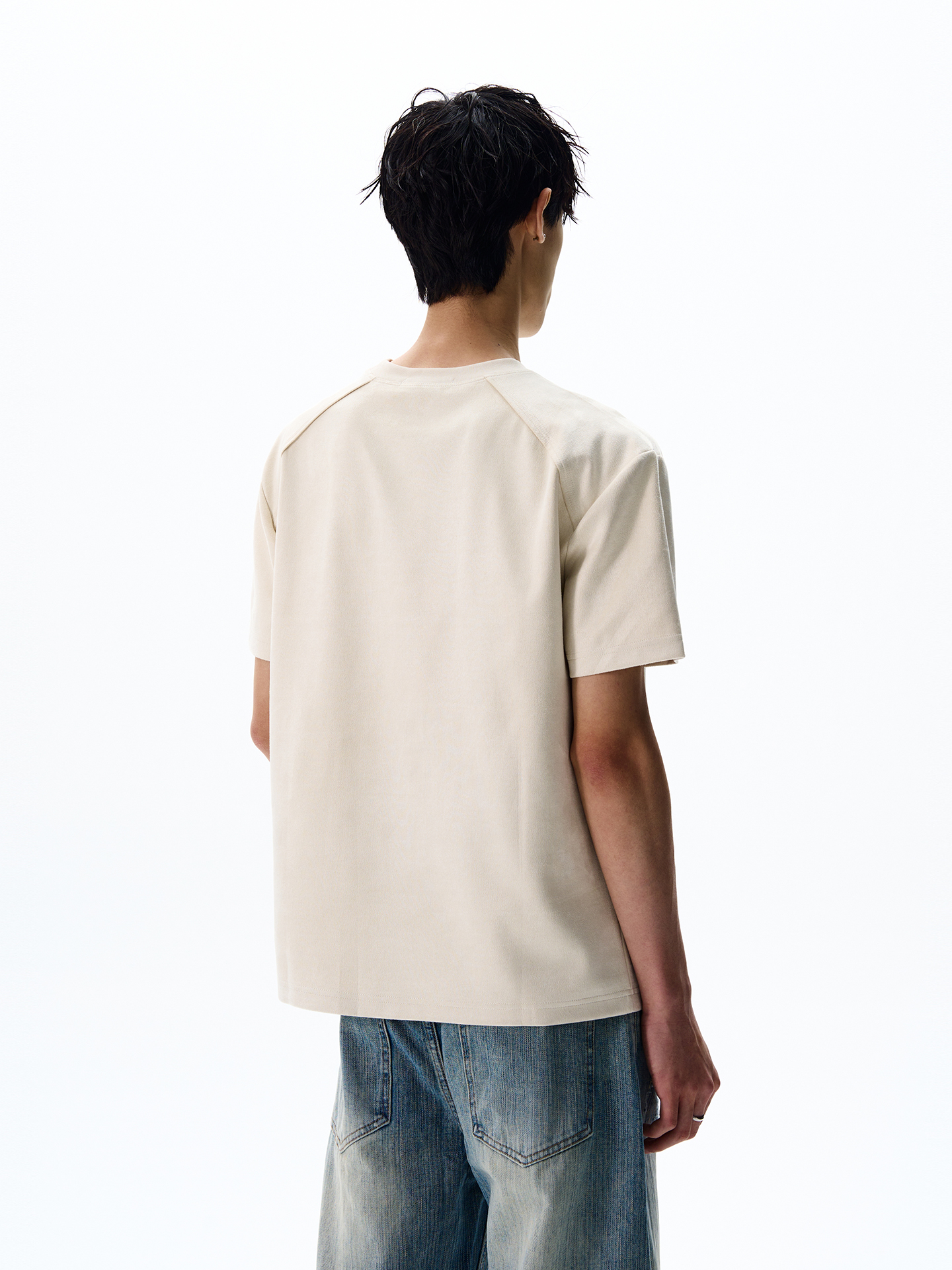 Retro Deconstructed Suede Short-Sleeve T-Shirt - Boxy Fit, Dropped Shoulders, Cropped Design, 90s Inspired Fashion Retro Deconstructed Suede Short-Sleeve T-Shirt - Boxy Fit, Dropped Shoulders, Cropped Design, 90s Inspired Fashion