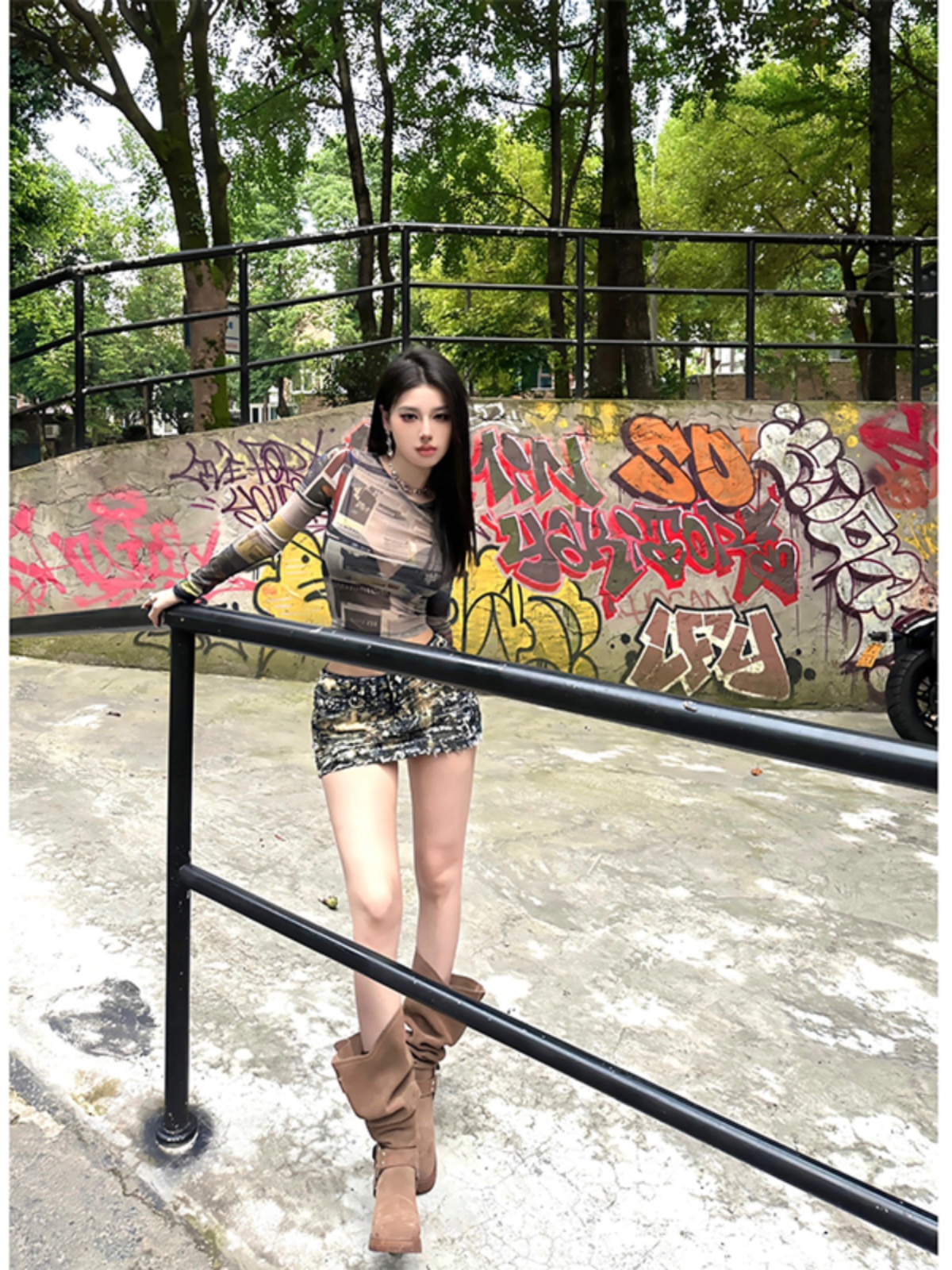 Retro Eccentric Sheer Mesh Top for Women - Tight-Fitting, Slimming, Long Sleeves, Sexy Sun Protection - Y2K Style Retro Eccentric Sheer Mesh Top for Women - Tight-Fitting, Slimming, Long Sleeves, Sexy Sun Protection - Y2K Style