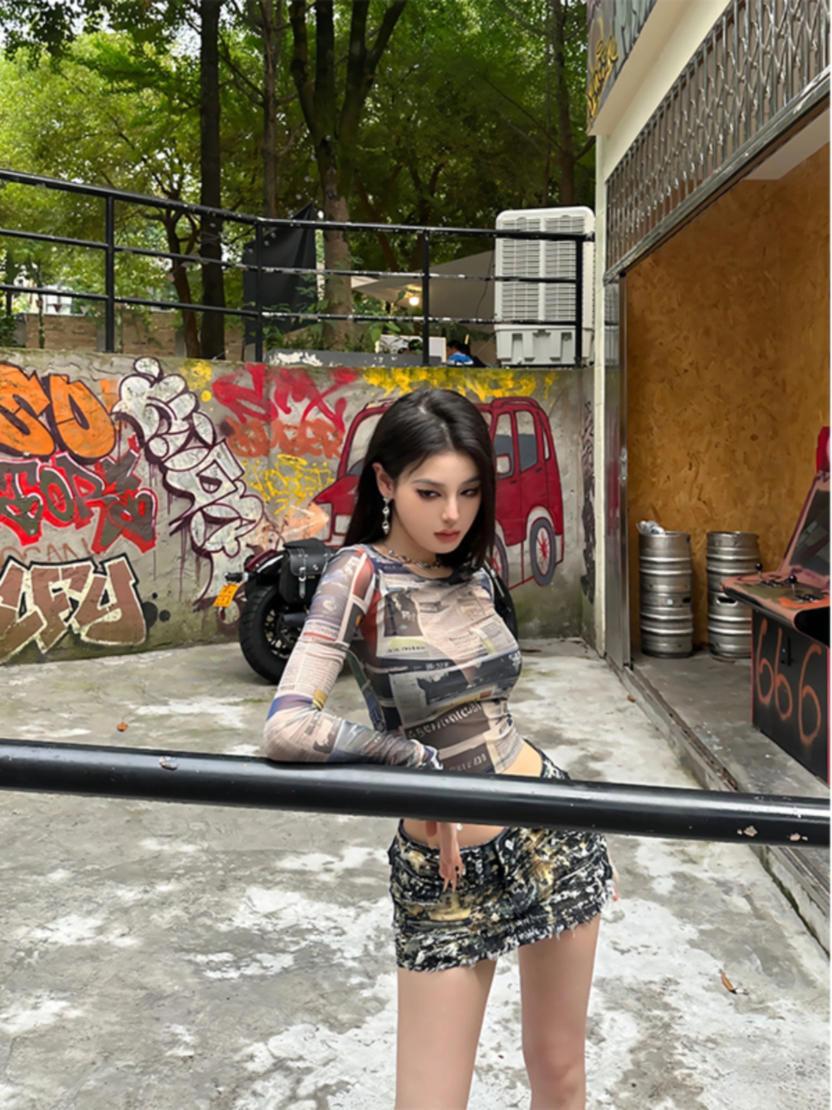 Retro Eccentric Sheer Mesh Top for Women - Tight-Fitting, Slimming, Long Sleeves, Sexy Sun Protection - Y2K Style Retro Eccentric Sheer Mesh Top for Women - Tight-Fitting, Slimming, Long Sleeves, Sexy Sun Protection - Y2K Style