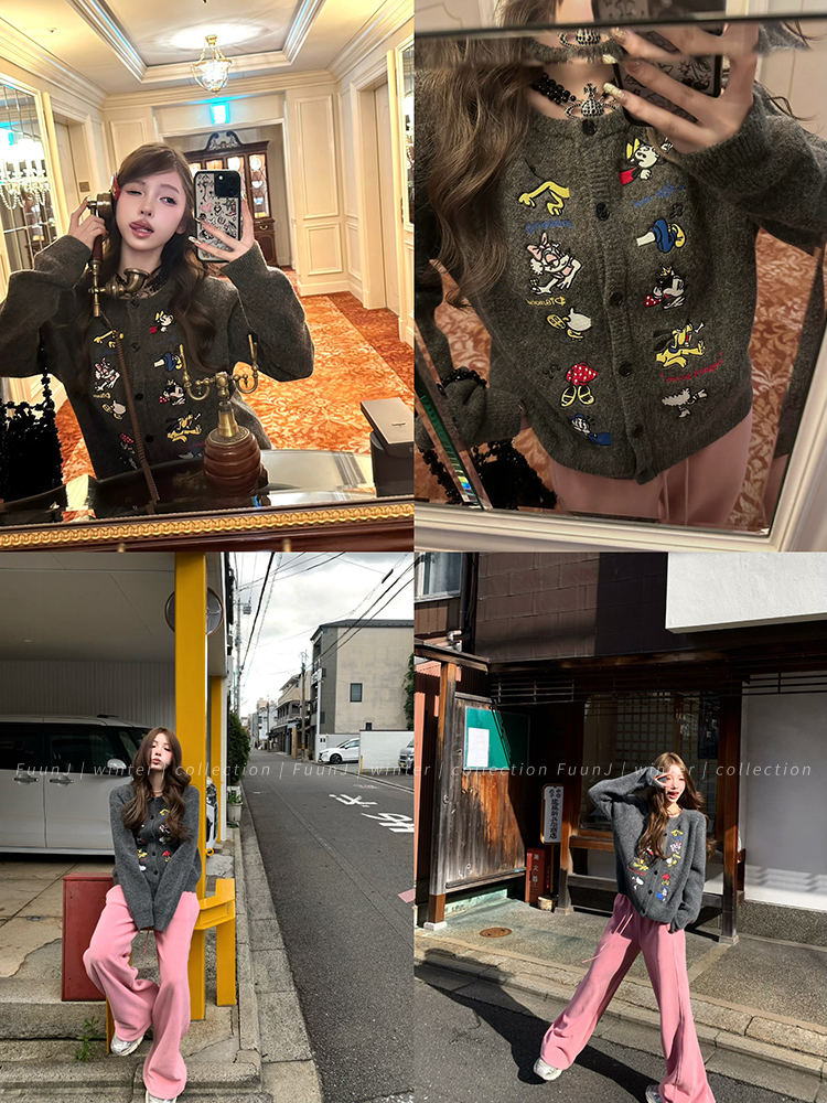 Retro Embroidered Cardigan Sweater Coat for Women - Knitted Fashion Top with 90s Style Retro Embroidered Cardigan Sweater Coat for Women - Knitted Fashion Top with 90s Style