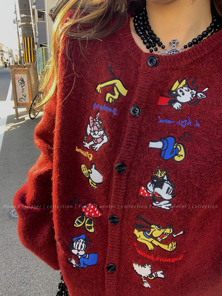 Retro Embroidered Cardigan Sweater Coat for Women - Knitted Fashion Top with 90s Style Retro Embroidered Cardigan Sweater Coat for Women - Knitted Fashion Top with 90s Style