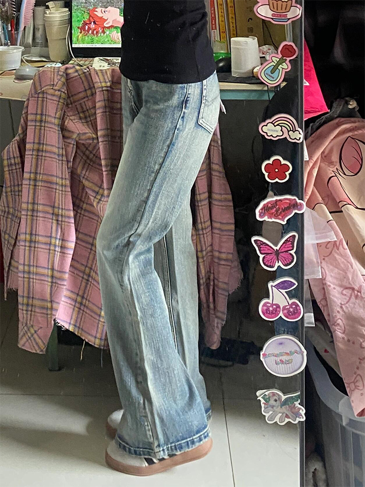 Retro Embroidered Flared Denim Pants for Women - Loose Wide-Leg Summer Trousers, Slimming Fit, Y2K Style Retro Embroidered Flared Denim Pants for Women - Loose Wide-Leg Summer Trousers, Slimming Fit, Y2K Style