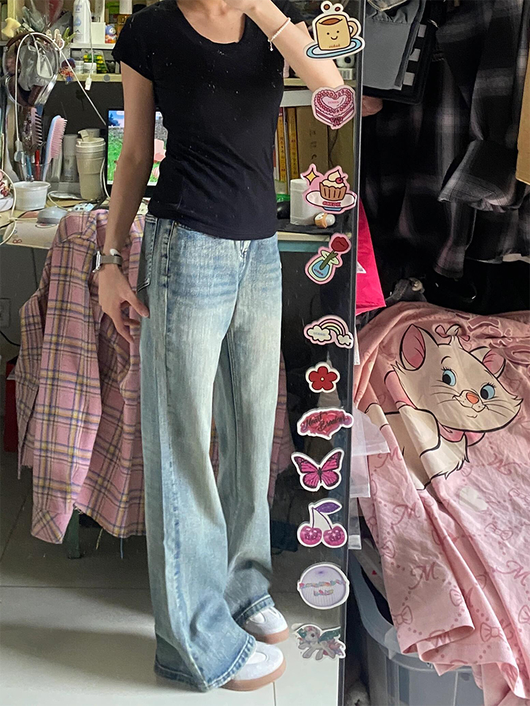 Retro Embroidered Flared Denim Pants for Women - Loose Wide-Leg Summer Trousers, Slimming Fit, Y2K Style Retro Embroidered Flared Denim Pants for Women - Loose Wide-Leg Summer Trousers, Slimming Fit, Y2K Style