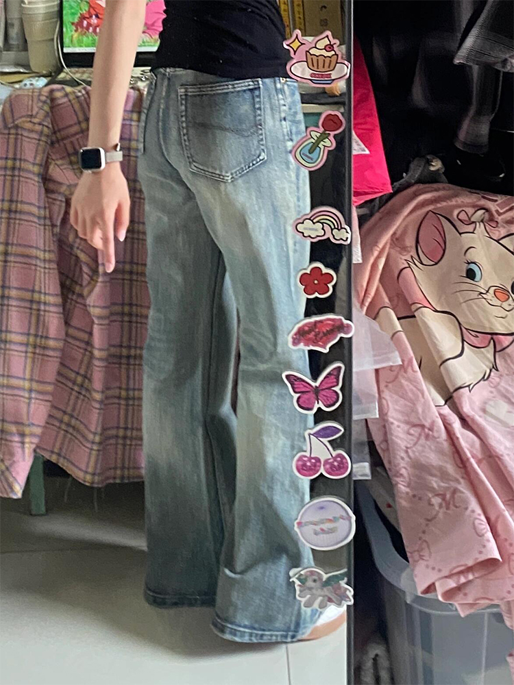 Retro Embroidered Flared Denim Pants for Women - Loose Wide-Leg Summer Trousers, Slimming Fit, Y2K Style Retro Embroidered Flared Denim Pants for Women - Loose Wide-Leg Summer Trousers, Slimming Fit, Y2K Style