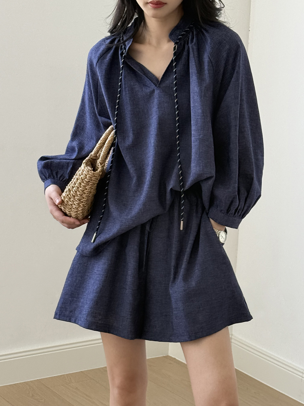 Retro Ethnic Style Drawstring Linen Shirt Set for Women, 2025 Summer Wide-Leg Pants & Shorts Two-Piece Outfit Retro Ethnic Style Drawstring Linen Shirt Set for Women, 2025 Summer Wide-Leg Pants & Shorts Two-Piece Outfit