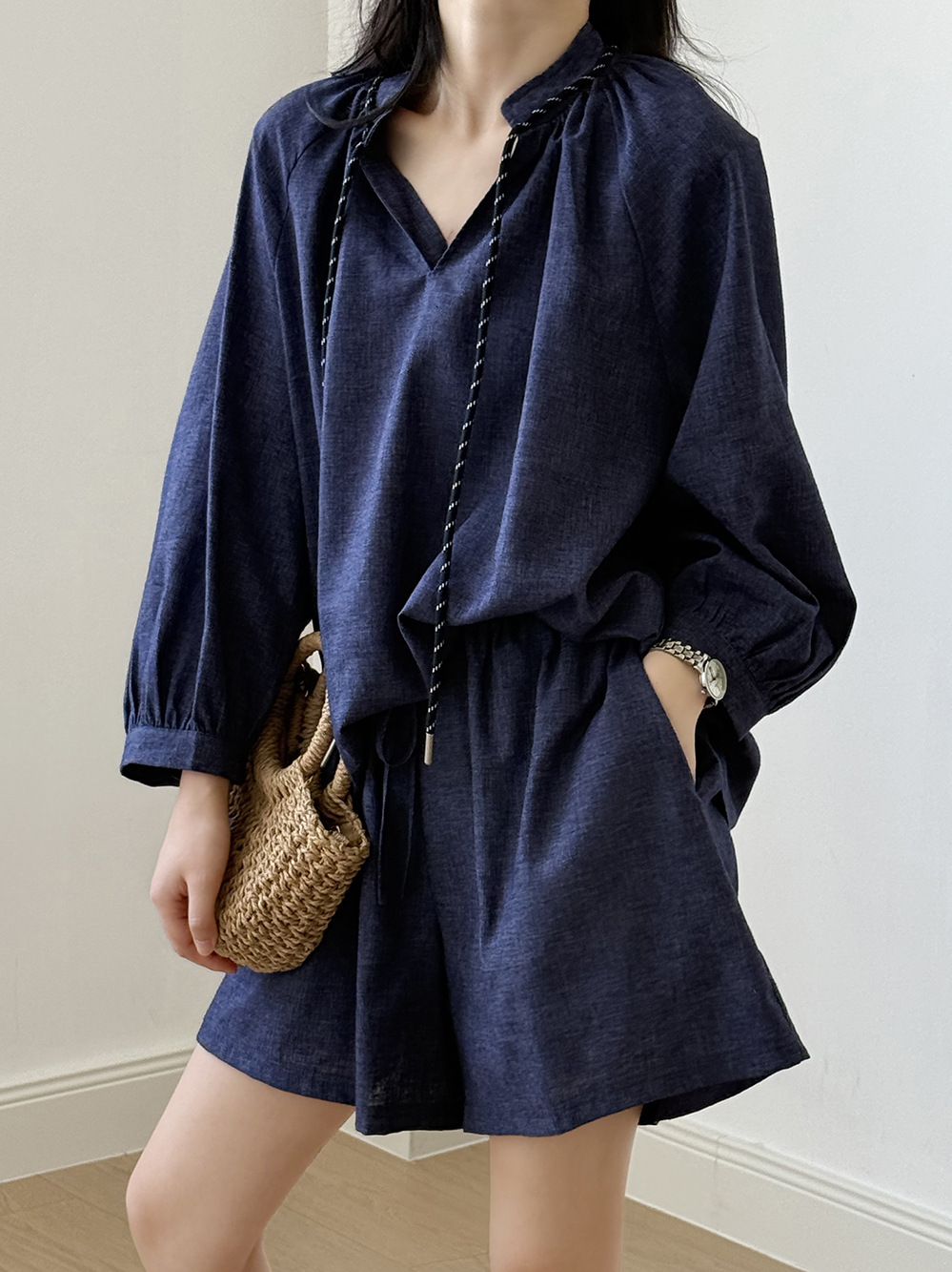 Retro Ethnic Style Drawstring Linen Shirt Set for Women, 2025 Summer Wide-Leg Pants & Shorts Two-Piece Outfit Retro Ethnic Style Drawstring Linen Shirt Set for Women, 2025 Summer Wide-Leg Pants & Shorts Two-Piece Outfit