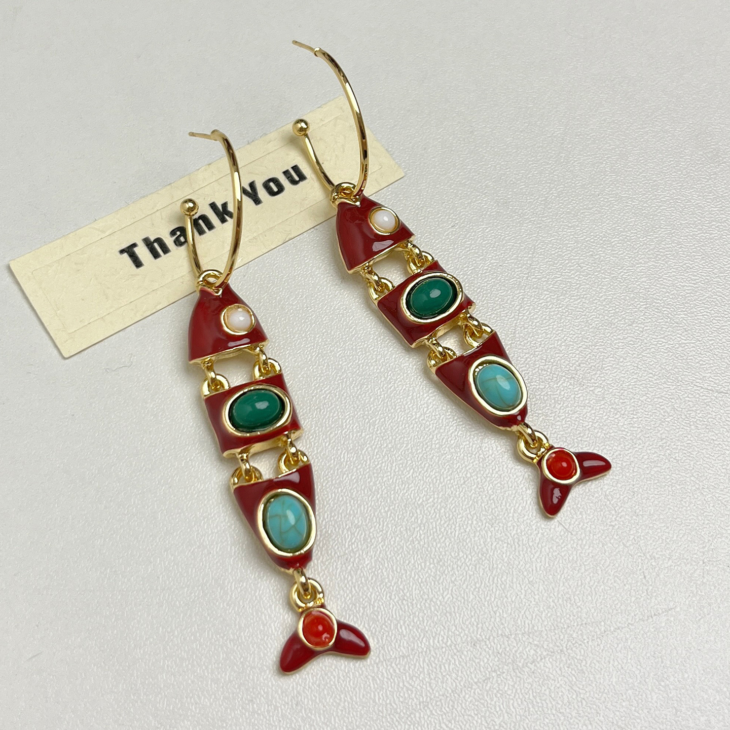 Retro Fish-Shaped Enamel Drop Earrings - Stylish 2025 Spanish-Inspired Design for a Feminine Touch