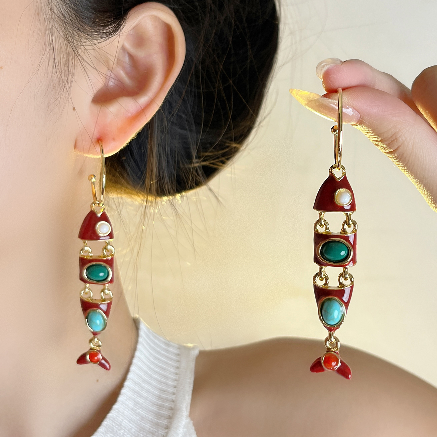 Retro Fish-Shaped Enamel Drop Earrings - Stylish 2025 Spanish-Inspired Design for a Feminine Touch