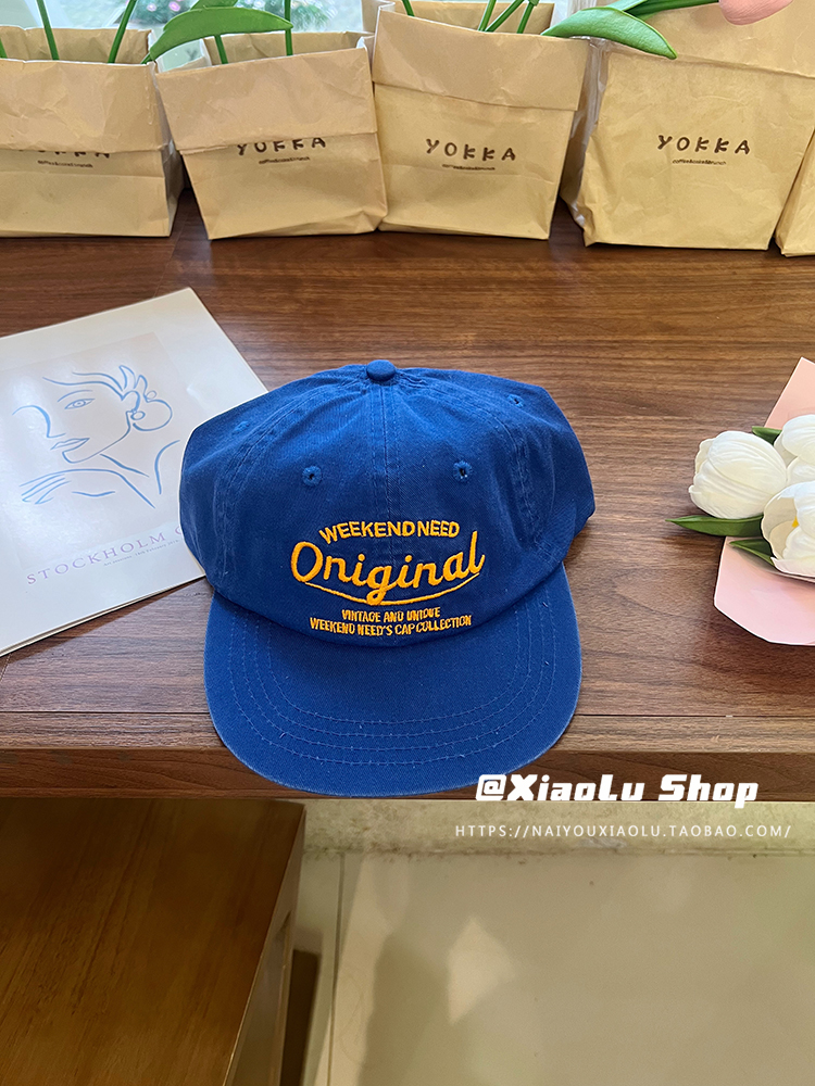 Retro Flat-Brim Blue Embroidered Baseball Cap for Women and Men - 2025 American Style Fashion Accessory