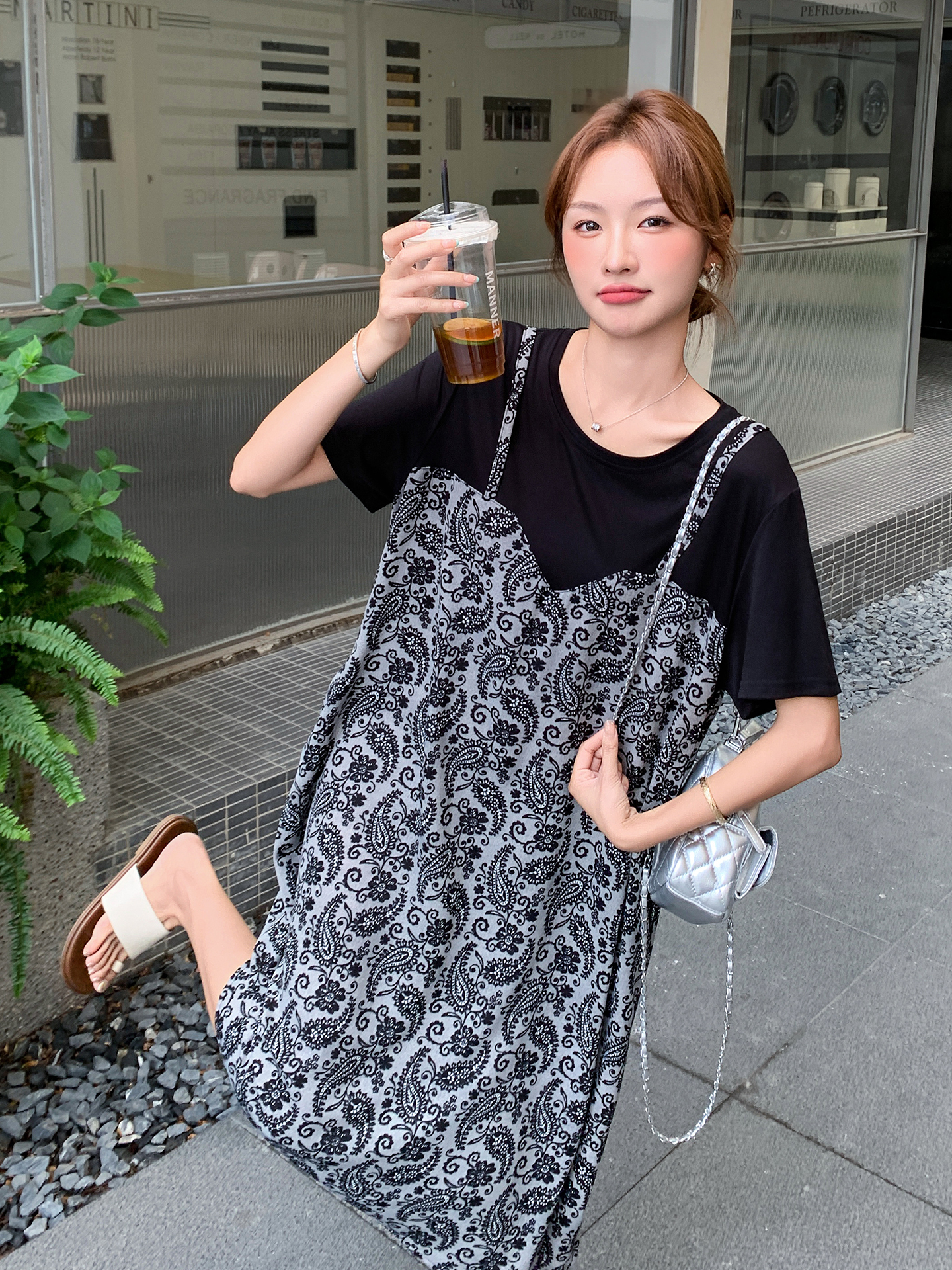 Retro Floral Spliced Dress for Women - 2025 Summer Loose Fit Two-Piece T-Shirt Dress in French Lazy Style Retro Floral Spliced Dress for Women - 2025 Summer Loose Fit Two-Piece T-Shirt Dress in French Lazy Style