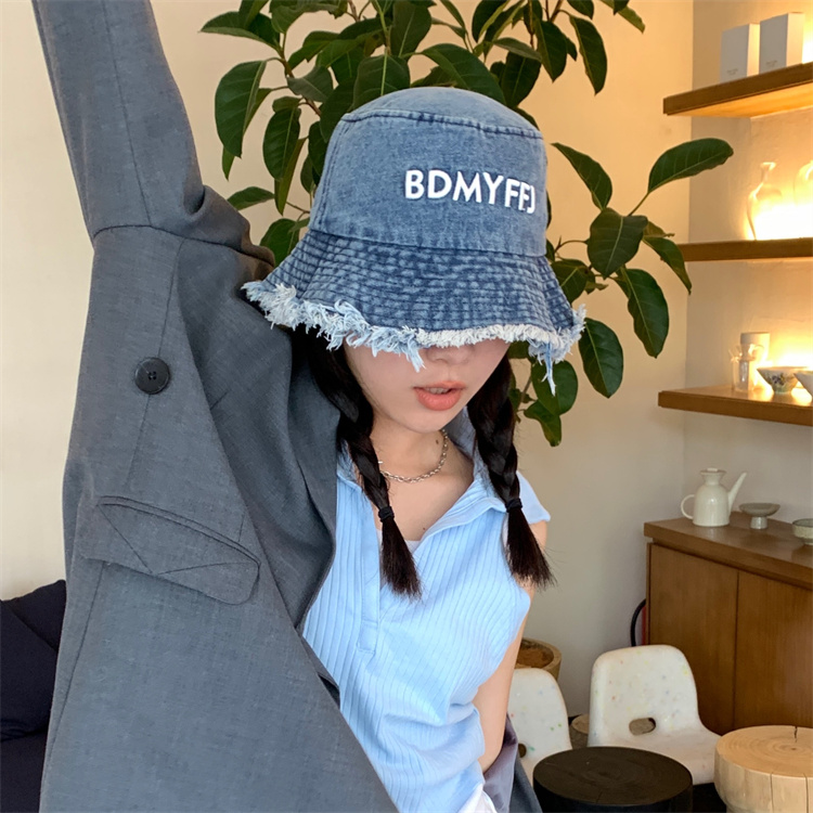 Retro Frayed Denim Fisherman Hat - Versatile Summer Bucket Hat for Sun Protection, Face-Flattering Style Retro Frayed Denim Fisherman Hat - Versatile Summer Bucket Hat for Sun Protection, Face-Flattering Style