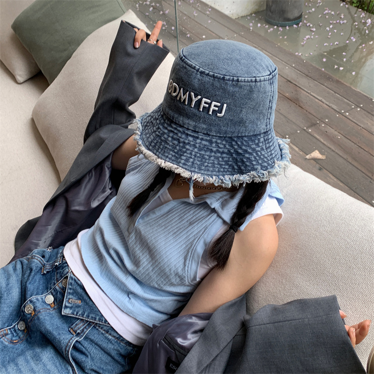 Retro Frayed Denim Fisherman Hat - Versatile Summer Bucket Hat for Sun Protection, Face-Flattering Style Retro Frayed Denim Fisherman Hat - Versatile Summer Bucket Hat for Sun Protection, Face-Flattering Style