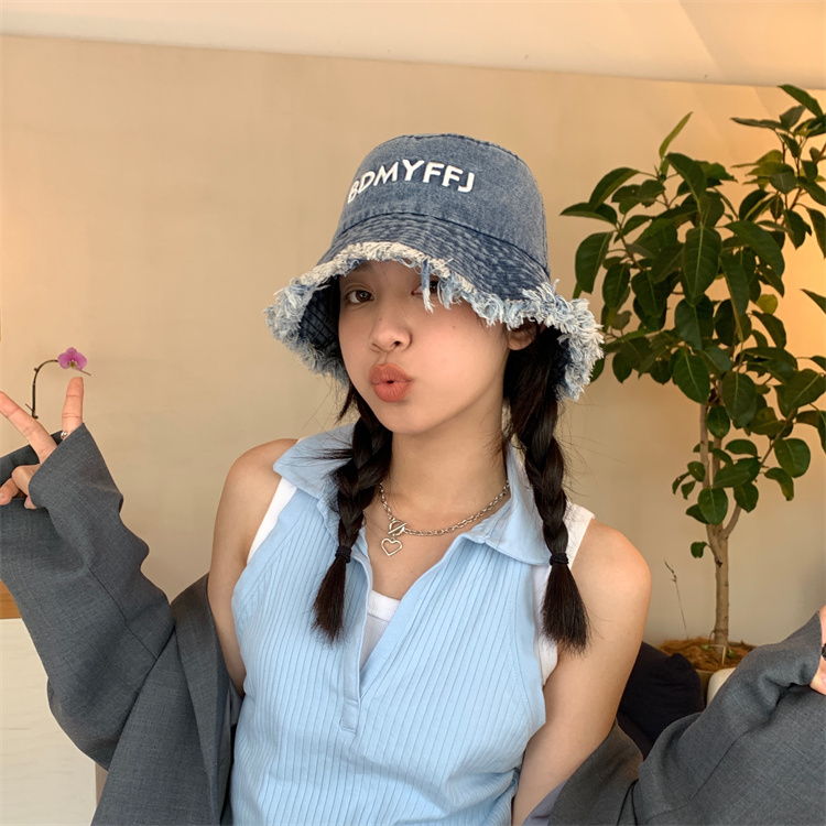 Retro Frayed Denim Fisherman Hat - Versatile Summer Bucket Hat for Sun Protection, Face-Flattering Style Retro Frayed Denim Fisherman Hat - Versatile Summer Bucket Hat for Sun Protection, Face-Flattering Style