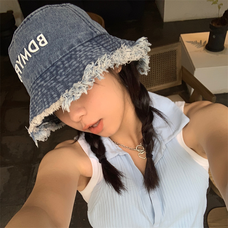 Retro Frayed Denim Fisherman Hat - Versatile Summer Bucket Hat for Sun Protection, Face-Flattering Style Retro Frayed Denim Fisherman Hat - Versatile Summer Bucket Hat for Sun Protection, Face-Flattering Style
