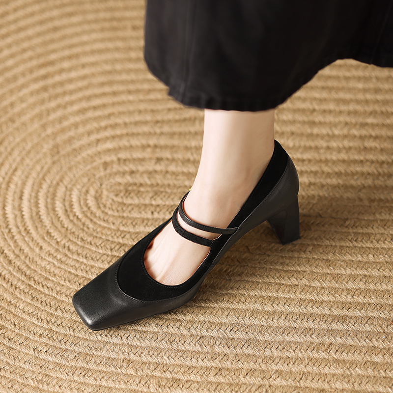 Retro French Style One-Strap Chunky-Heeled Square-Toe Mary Jane Shoes for Women - Versatile Sheepskin High Heels Retro French Style One-Strap Chunky-Heeled Square-Toe Mary Jane Shoes for Women - Versatile Sheepskin High Heels