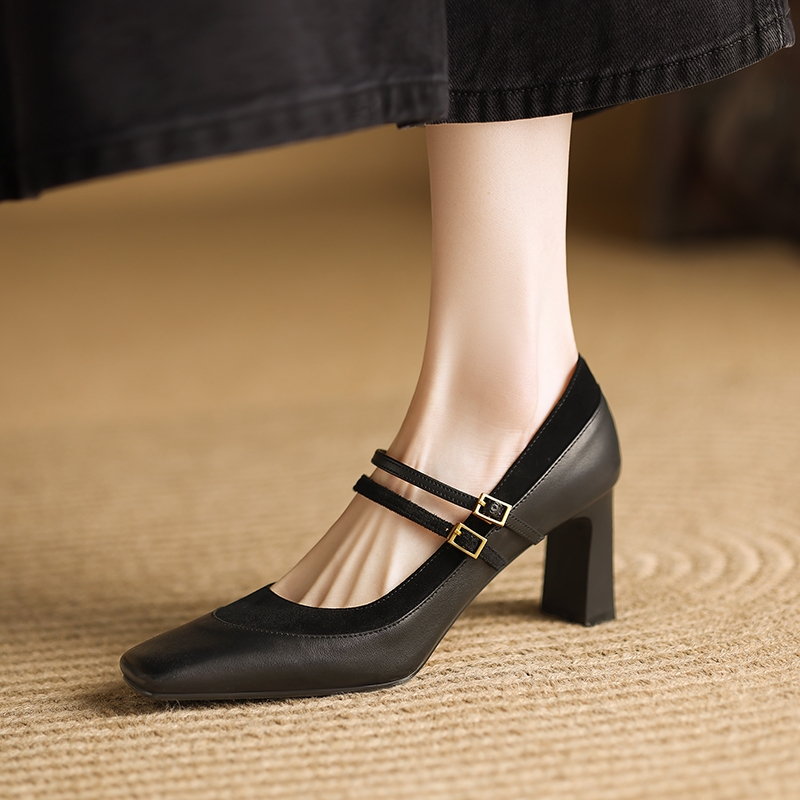 Retro French Style One-Strap Chunky-Heeled Square-Toe Mary Jane Shoes for Women - Versatile Sheepskin High Heels Retro French Style One-Strap Chunky-Heeled Square-Toe Mary Jane Shoes for Women - Versatile Sheepskin High Heels