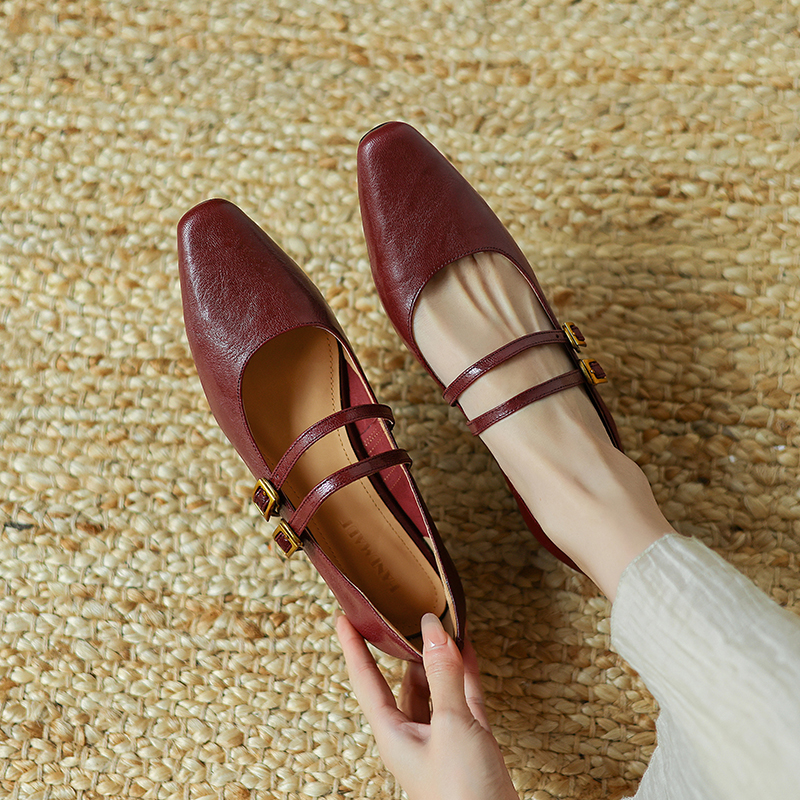 Retro Genuine Leather French Style Low-Cut Mary Jane Shoes for Women - Versatile High-End Square Toe Low-Heeled Footwear