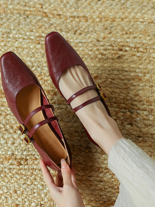 Retro Genuine Leather French Style Low-Cut Mary Jane Shoes for Women - Versatile High-End Square Toe Low-Heeled Footwear Retro Genuine Leather French Style Low-Cut Mary Jane Shoes for Women - Versatile High-End Square Toe Low-Heeled Footwear