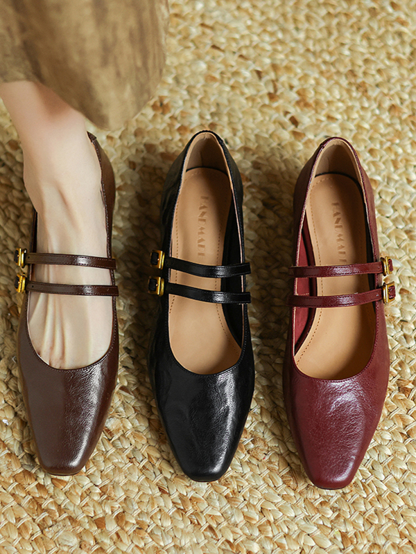 Retro Genuine Leather French Style Low-Cut Mary Jane Shoes for Women - Versatile High-End Square Toe Low-Heeled Footwear Retro Genuine Leather French Style Low-Cut Mary Jane Shoes for Women - Versatile High-End Square Toe Low-Heeled Footwear