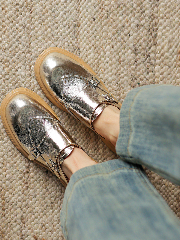 Retro Genuine Leather Open-Toe Half Slippers for Women - Summer Chunky Heel Slip-On Mules Sandals with Thick Sole Retro Genuine Leather Open-Toe Half Slippers for Women - Summer Chunky Heel Slip-On Mules Sandals with Thick Sole