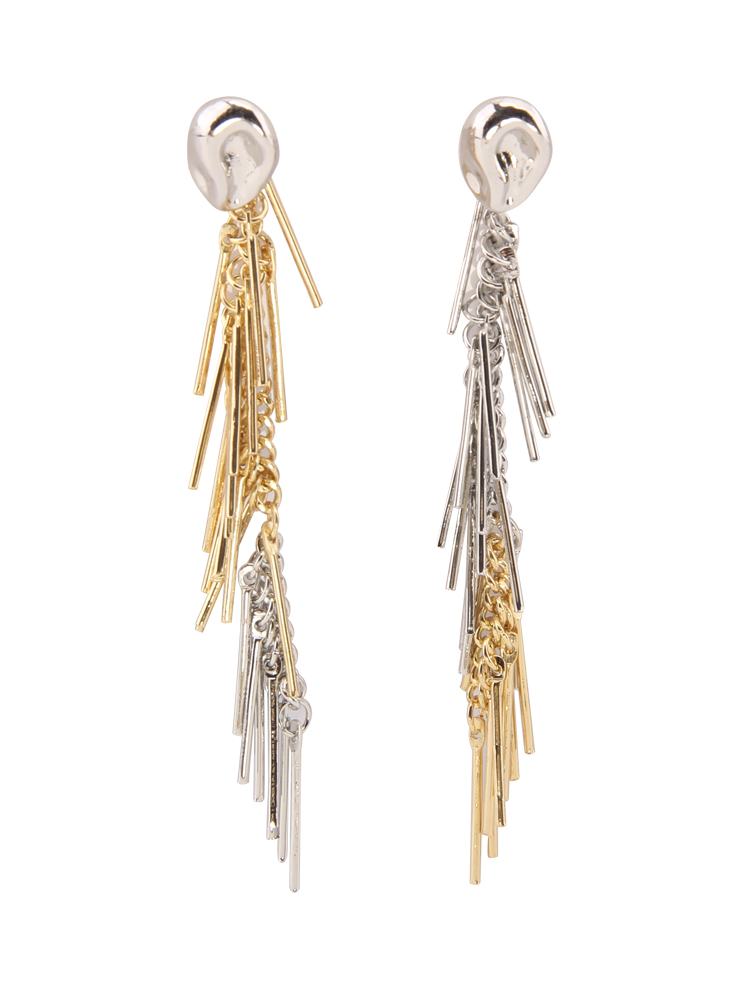 Retro Gold and Silver Color-Blocking Tassel Asymmetrical Long Earrings for Women - Light Luxury High-End Fashion Jewelry Retro Gold and Silver Color-Blocking Tassel Asymmetrical Long Earrings for Women - Light Luxury High-End Fashion Jewelry